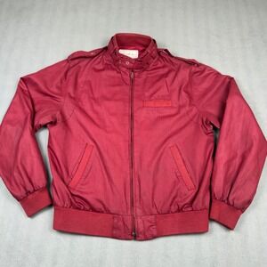 Portfolio Vintage Mens Red Bomber Jacket Full Zip Epaulets Size Medium